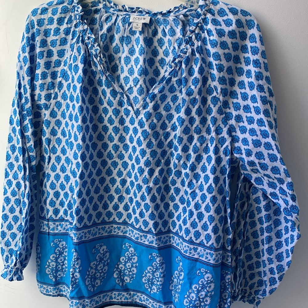 J. CREW BLOUSE Madras India block print S